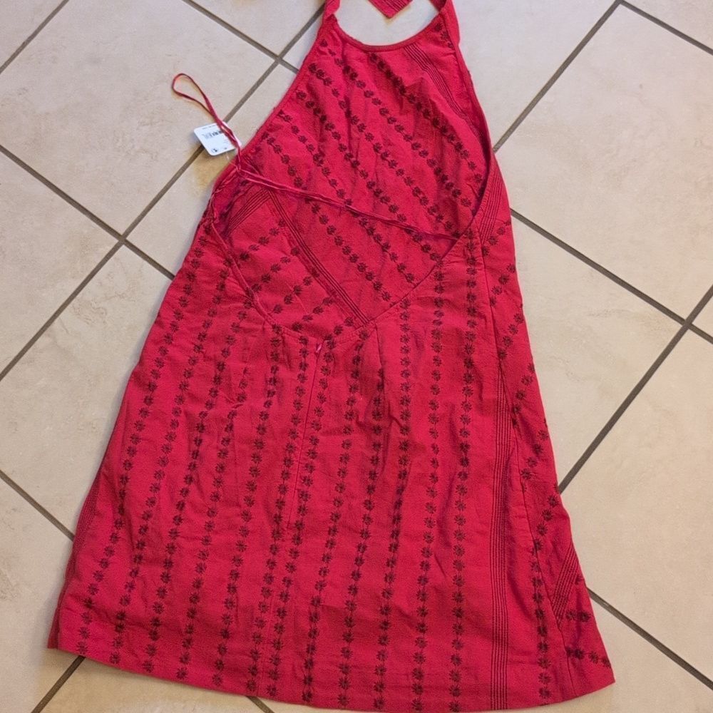 NWT Free People Juni Mini Dress Red Embroidered Cross Back  Size M - Picture 9 of 10